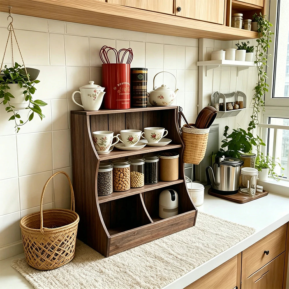 LIVARA Solid Wood Wall Storage Shelf Organizer for Kitchen Living Room Bedroom - Brown