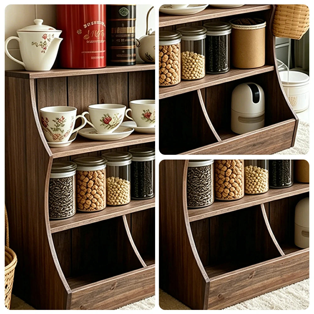 LIVARA Solid Wood Wall Storage Shelf Organizer for Kitchen Living Room Bedroom - Brown