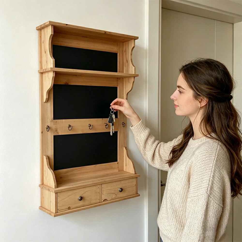 LIVARA Solid Wood Wall Mounted Storage Shelf Organizer for Kitchen Bedroom Living Room - Natural Wood
