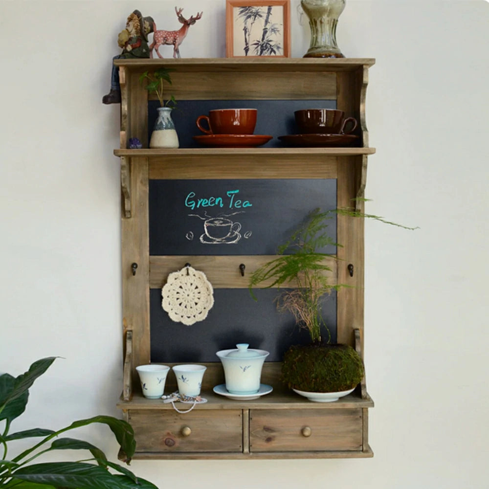 LIVARA Solid Wood Wall Mounted Storage Shelf Organizer for Kitchen Bedroom Living Room - Brown
