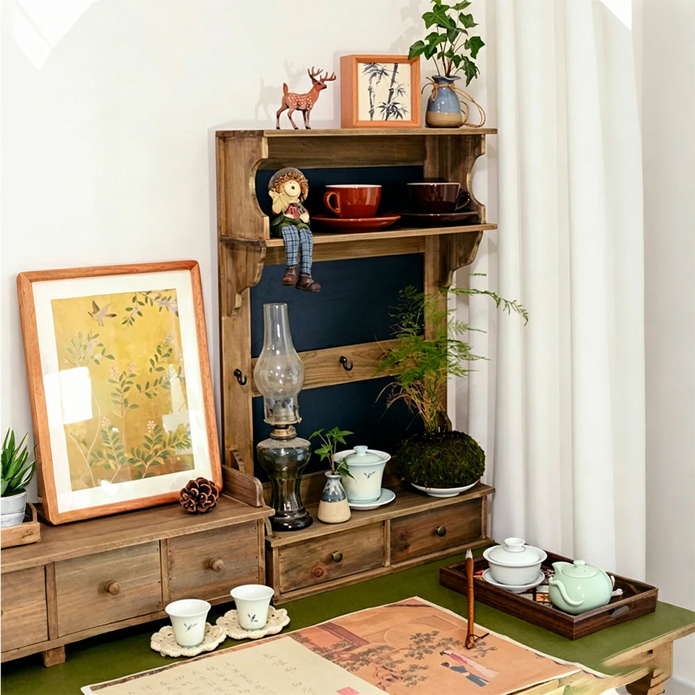 LIVARA Solid Wood Wall Mounted Storage Shelf Organizer for Kitchen Bedroom Living Room - Brown
