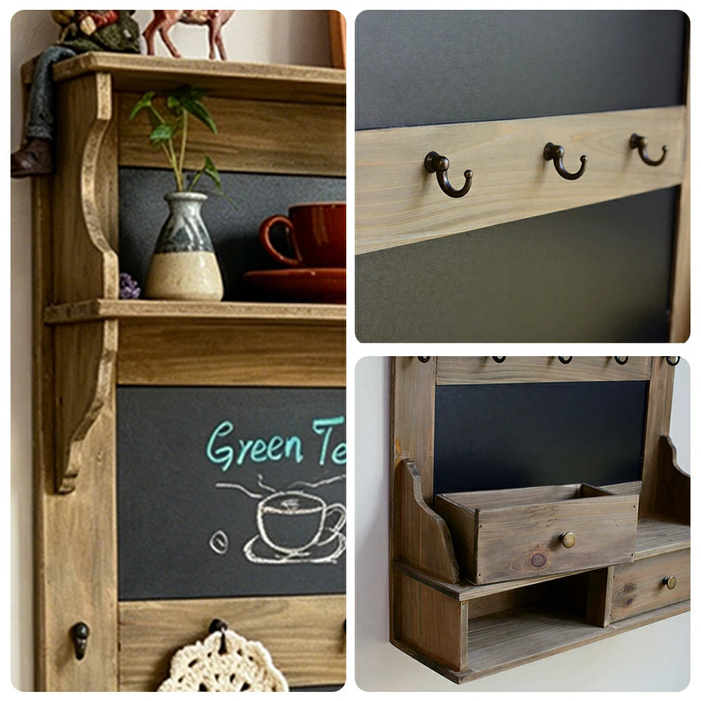 LIVARA Solid Wood Wall Mounted Storage Shelf Organizer for Kitchen Bedroom Living Room - Brown