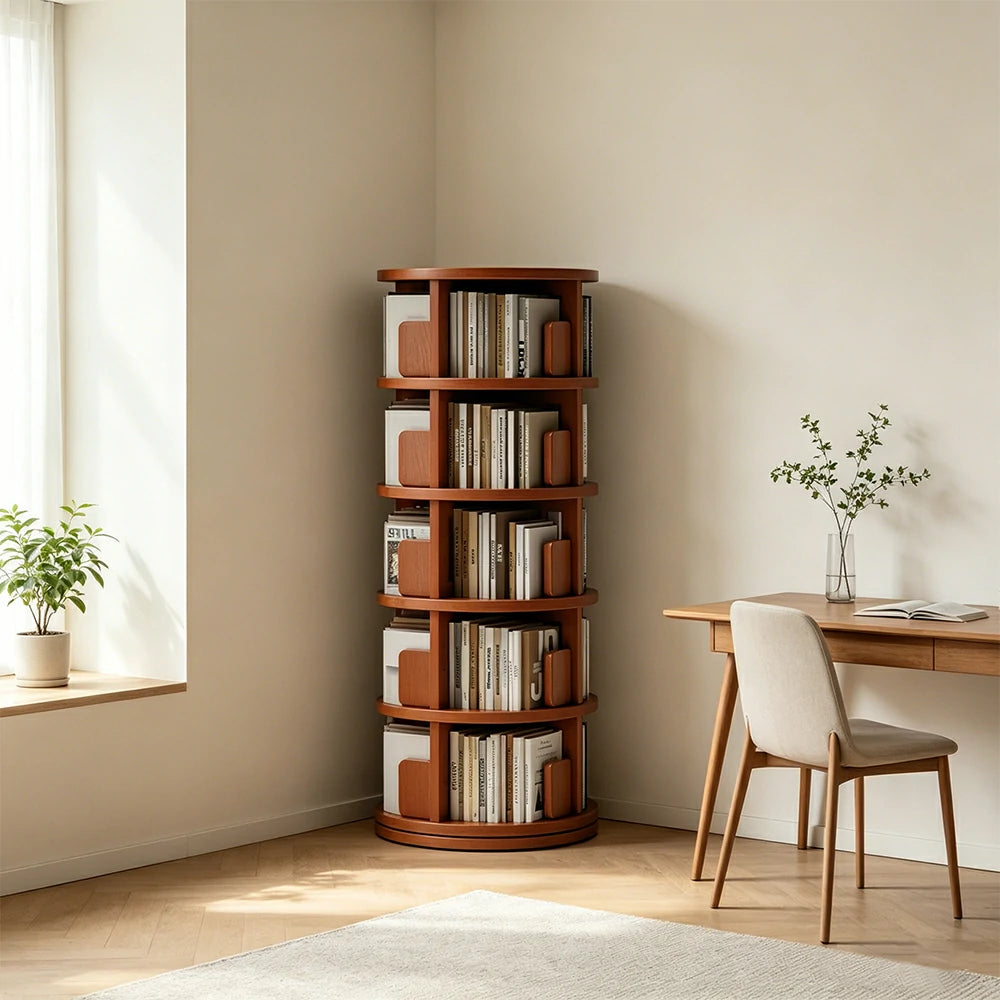 LIVARA Rotating Bookshelf Space Saving Solid Wood Storage Ideal for Apartments & Study Corners - Orange