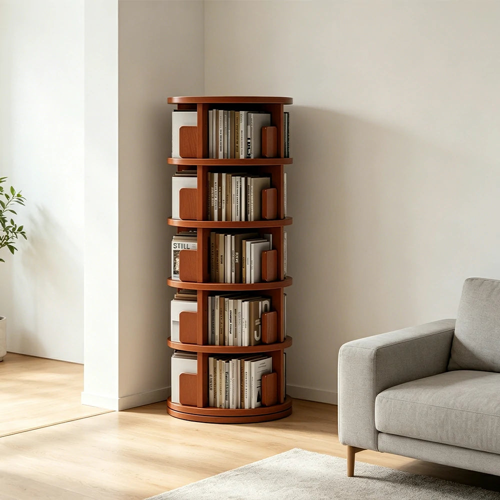 LIVARA Rotating Bookshelf Space Saving Solid Wood Storage Ideal for Apartments & Study Corners - Orange