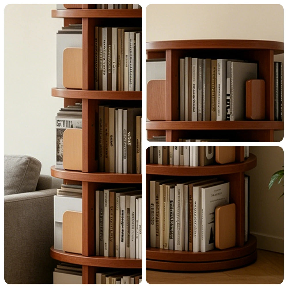 LIVARA Rotating Bookshelf Space Saving Solid Wood Storage Ideal for Apartments & Study Corners - Orange