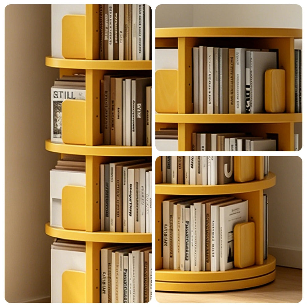LIVARA Rotating Bookshelf Space Saving Solid Wood Storage Ideal for Apartments & Study Corners - Yellow