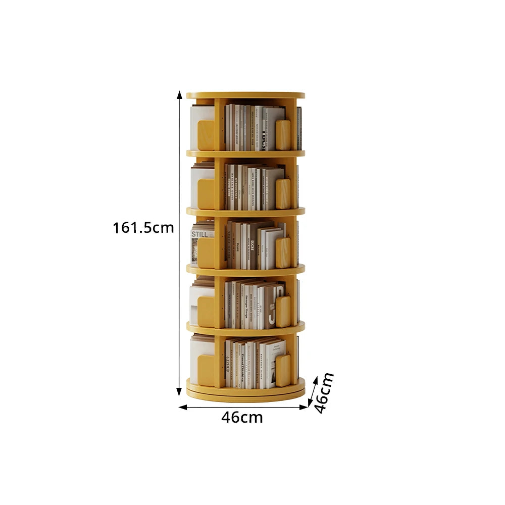 LIVARA Rotating Bookshelf Space Saving Solid Wood Storage Ideal for Apartments & Study Corners - Yellow