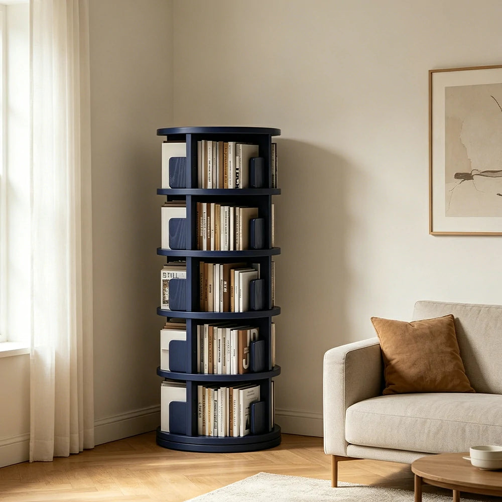 LIVARA Rotating Bookshelf Space Saving Solid Wood Storage Ideal for Apartments & Study Corners - Blue