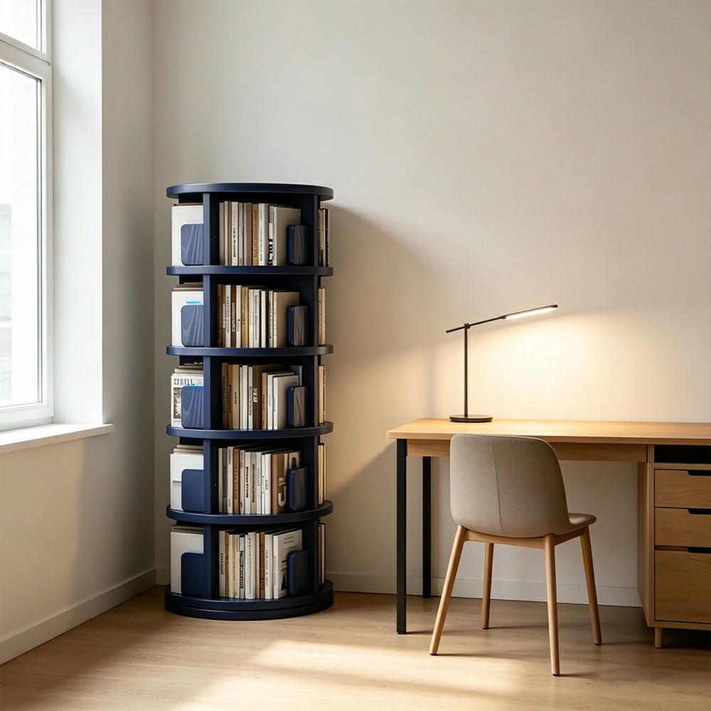 LIVARA Rotating Bookshelf Space Saving Solid Wood Storage Ideal for Apartments & Study Corners - Blue