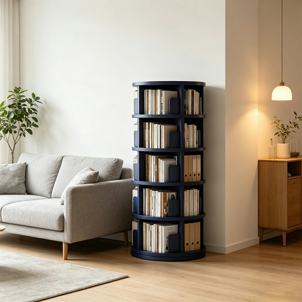 LIVARA Rotating Bookshelf Space Saving Solid Wood Storage Ideal for Apartments & Study Corners - Blue