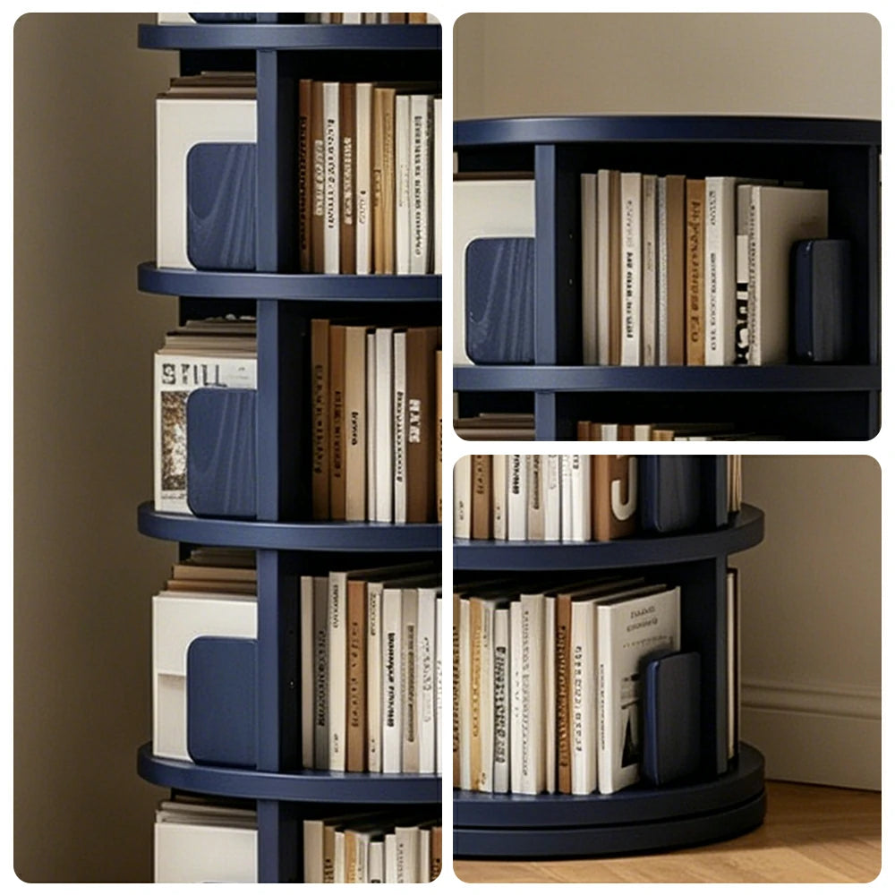 LIVARA Rotating Bookshelf Space Saving Solid Wood Storage Ideal for Apartments & Study Corners - Blue