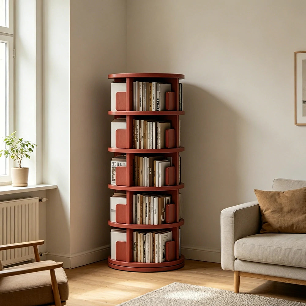 LIVARA Rotating Bookshelf Space Saving Solid Wood Storage Ideal for Apartments & Study Corners - Pink