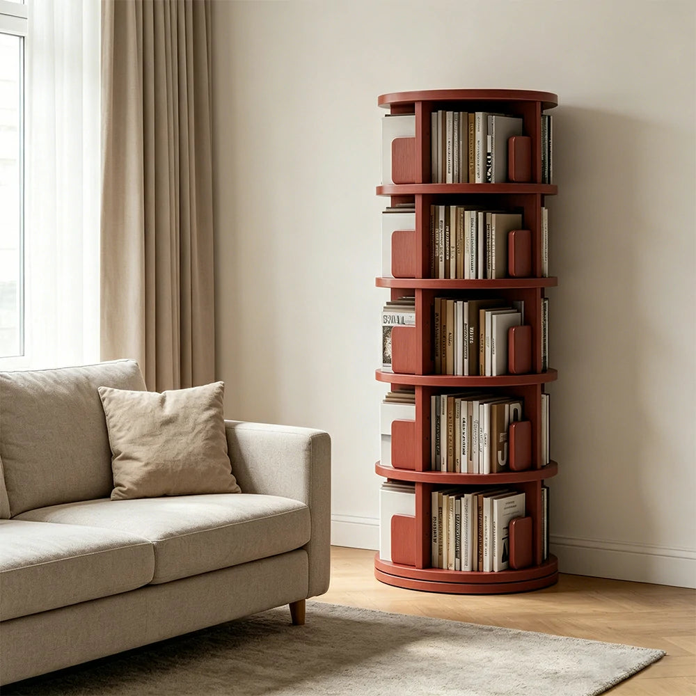 LIVARA Rotating Bookshelf Space Saving Solid Wood Storage Ideal for Apartments & Study Corners - Pink
