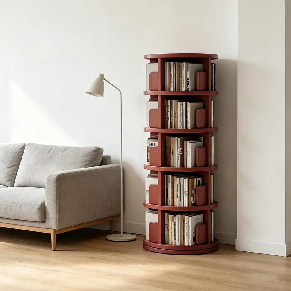 LIVARA Rotating Bookshelf Space Saving Solid Wood Storage Ideal for Apartments & Study Corners - Pink