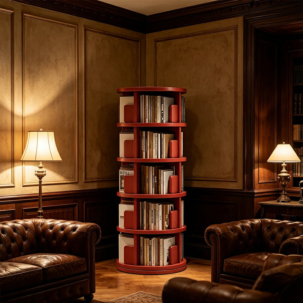 LIVARA Rotating Bookshelf Space Saving Solid Wood Storage Ideal for Apartments & Study Corners - Pink