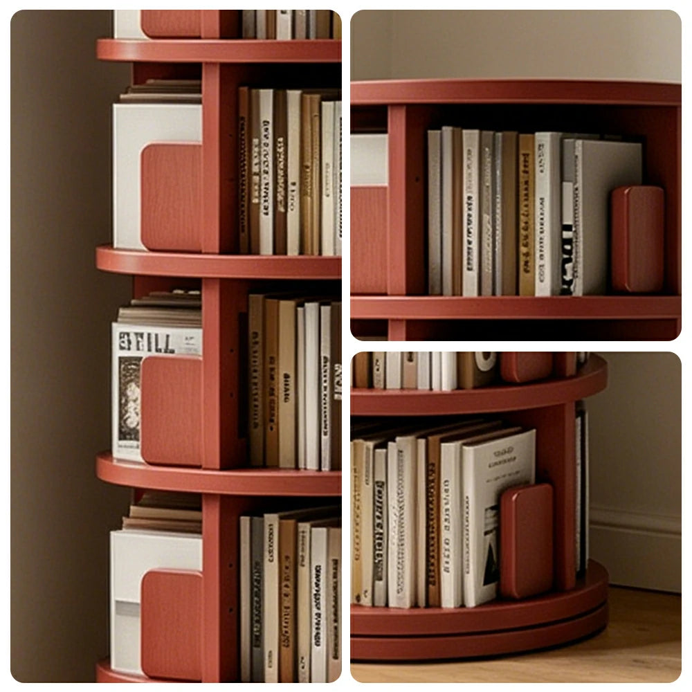 LIVARA Rotating Bookshelf Space Saving Solid Wood Storage Ideal for Apartments & Study Corners - Pink