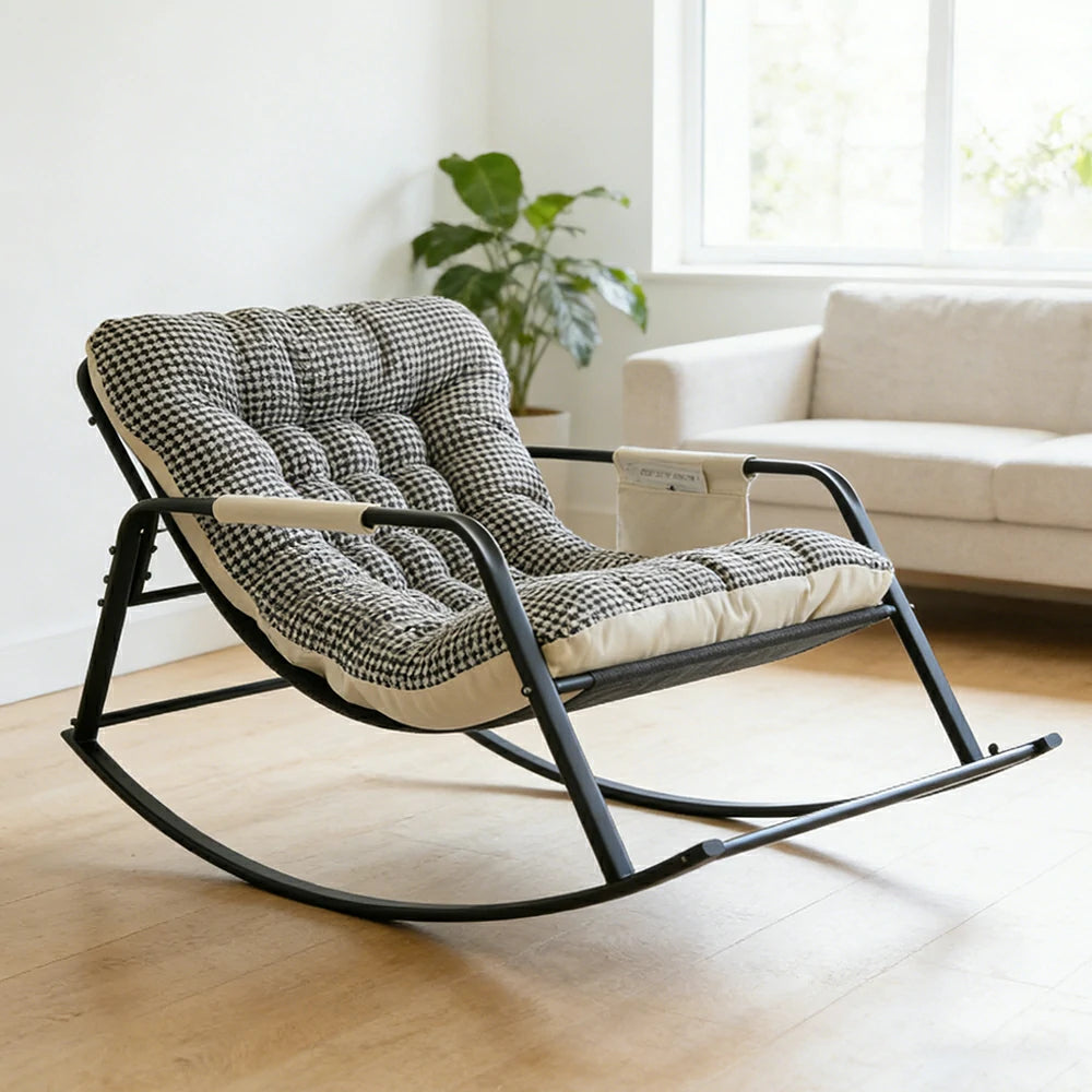 LIVARA Double Rocking Chair 137cm Carbon Steel Frame with Breathable Fabric for Living Room Balcony Relaxation - Black&White