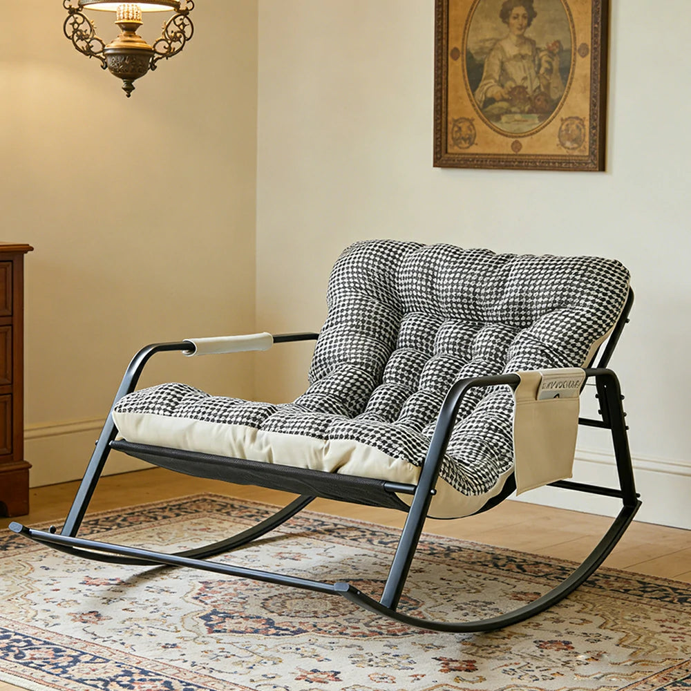 LIVARA Double Rocking Chair 137cm Carbon Steel Frame with Breathable Fabric for Living Room Balcony Relaxation - Black&White
