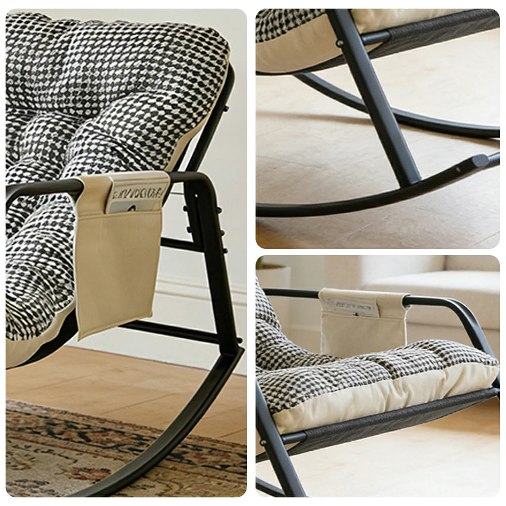 LIVARA Double Rocking Chair 137cm Carbon Steel Frame with Breathable Fabric for Living Room Balcony Relaxation - Black&White