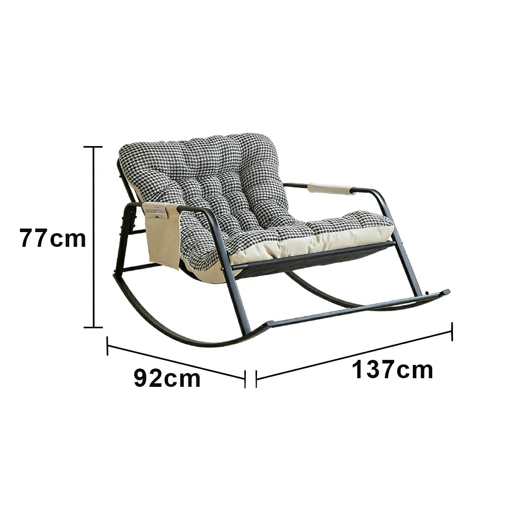 LIVARA Double Rocking Chair 137cm Carbon Steel Frame with Breathable Fabric for Living Room Balcony Relaxation - Black&White