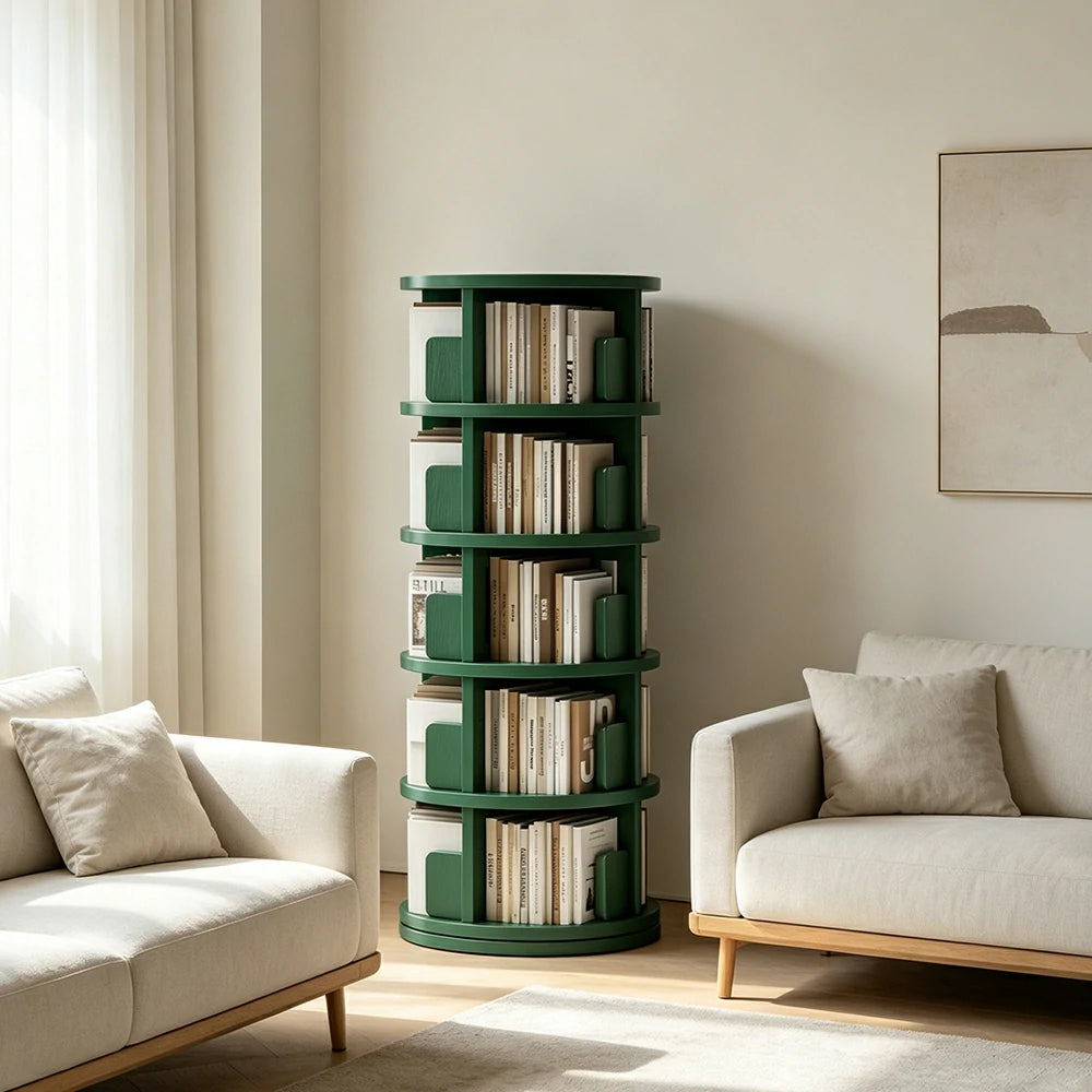 LIVARA Rotating Bookshelf Space Saving Solid Wood Storage Ideal for Apartments & Study Corners - Green