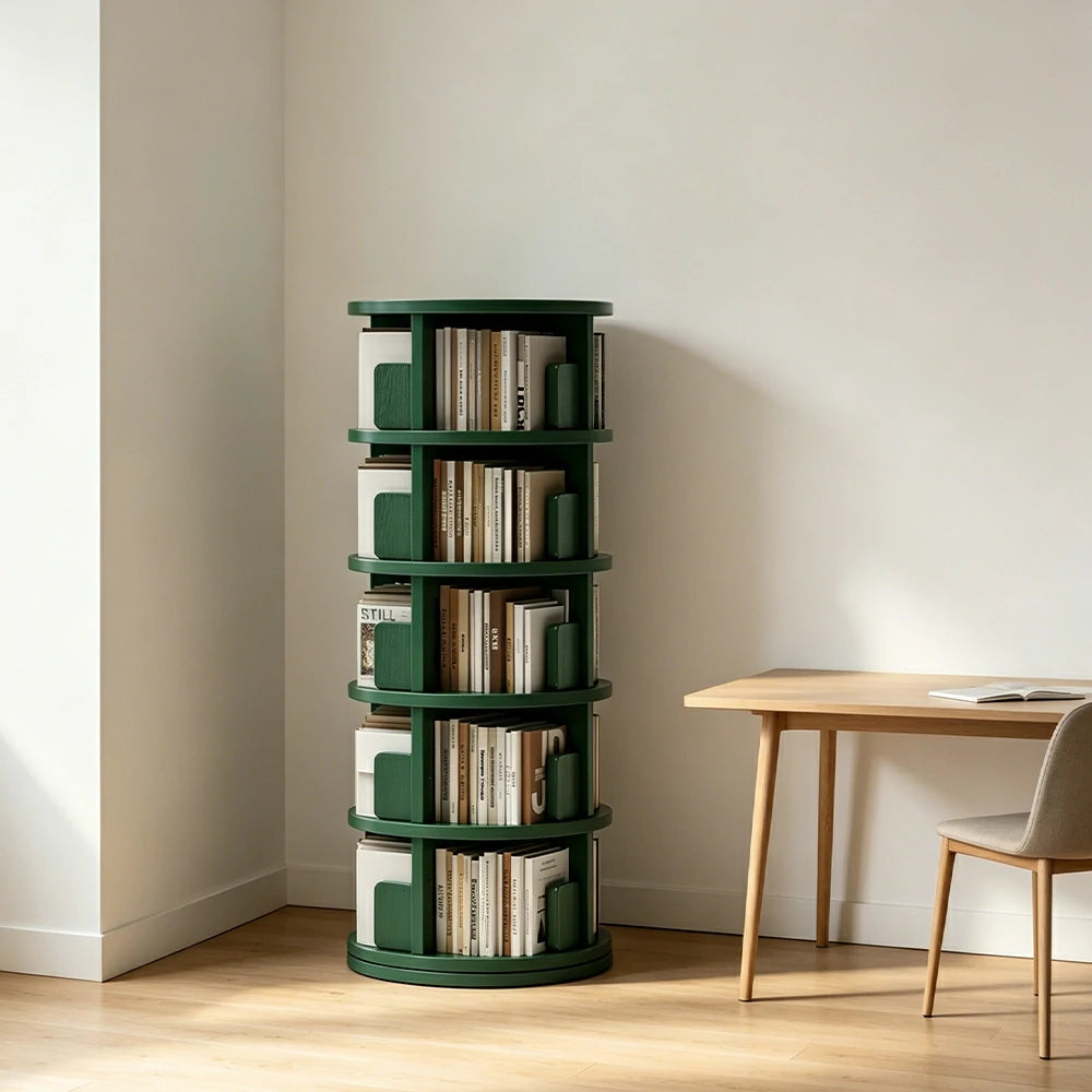LIVARA Rotating Bookshelf Space Saving Solid Wood Storage Ideal for Apartments & Study Corners - Green