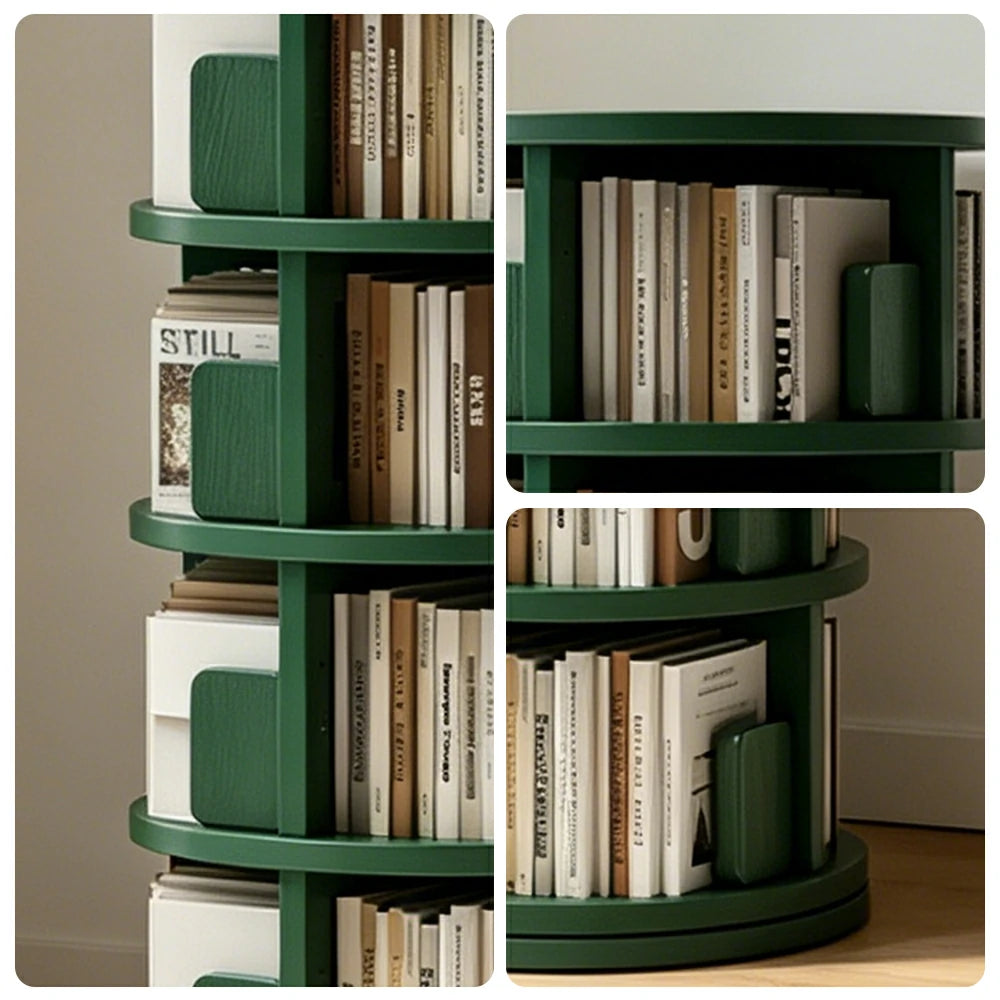 LIVARA Rotating Bookshelf Space Saving Solid Wood Storage Ideal for Apartments & Study Corners - Green