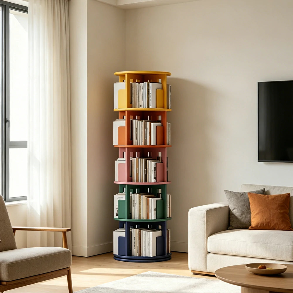LIVARA Rotating Bookshelf Space Saving Solid Wood Storage Ideal for Apartments & Study Corners - Multi-Color