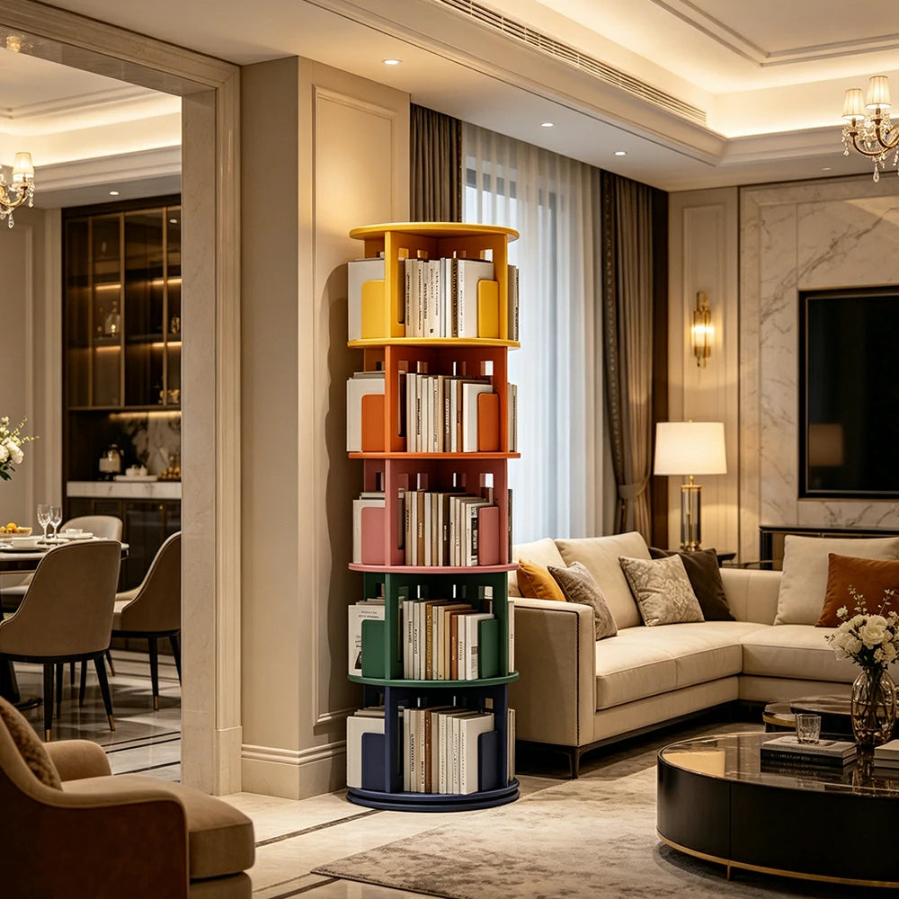 LIVARA Rotating Bookshelf Space Saving Solid Wood Storage Ideal for Apartments & Study Corners - Multi-Color