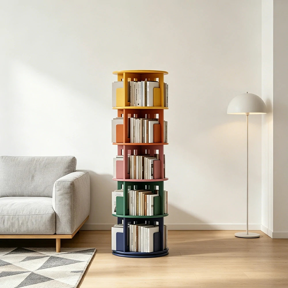 LIVARA Rotating Bookshelf Space Saving Solid Wood Storage Ideal for Apartments & Study Corners - Multi-Color
