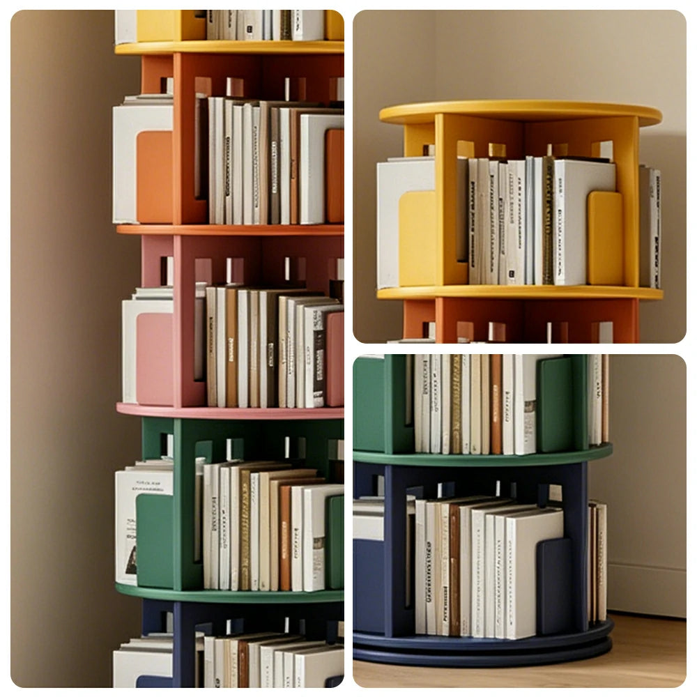 LIVARA Rotating Bookshelf Space Saving Solid Wood Storage Ideal for Apartments & Study Corners - Multi-Color