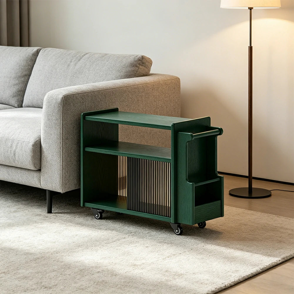 LIVARA Mobile Side Cabinet Sliding Glass Door Solid Wood Storage for Living Room Bedroom & Study - Green