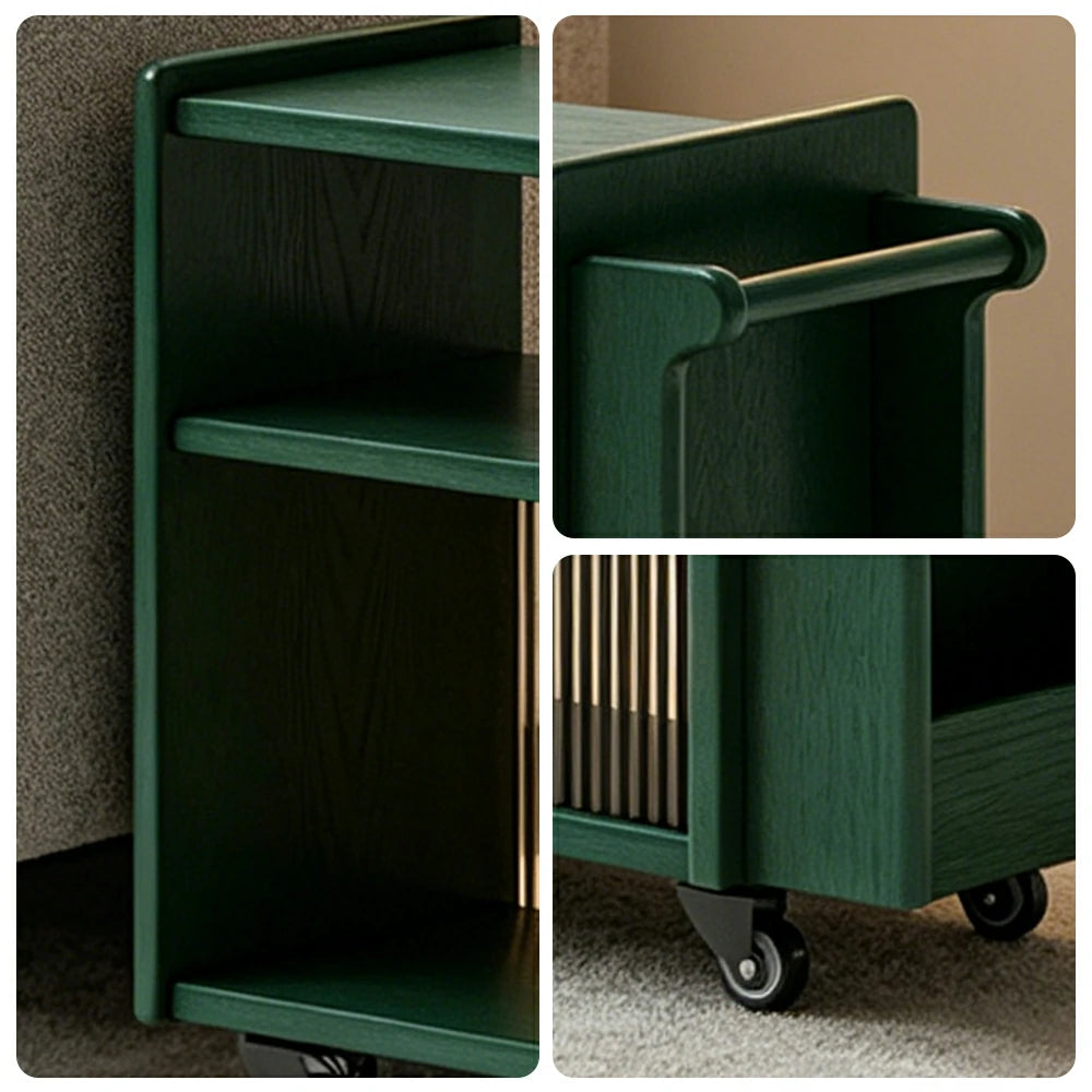 LIVARA Mobile Side Cabinet Sliding Glass Door Solid Wood Storage for Living Room Bedroom & Study - Green