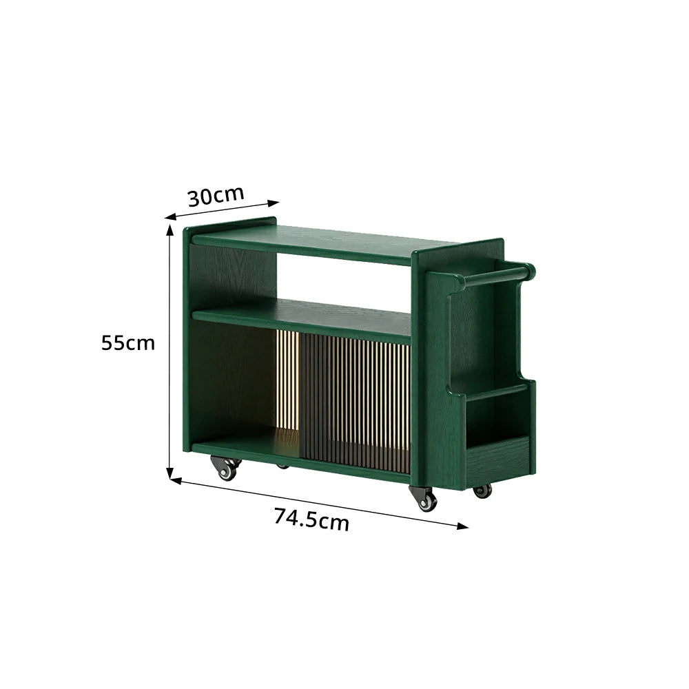 LIVARA Mobile Side Cabinet Sliding Glass Door Solid Wood Storage for Living Room Bedroom & Study - Green