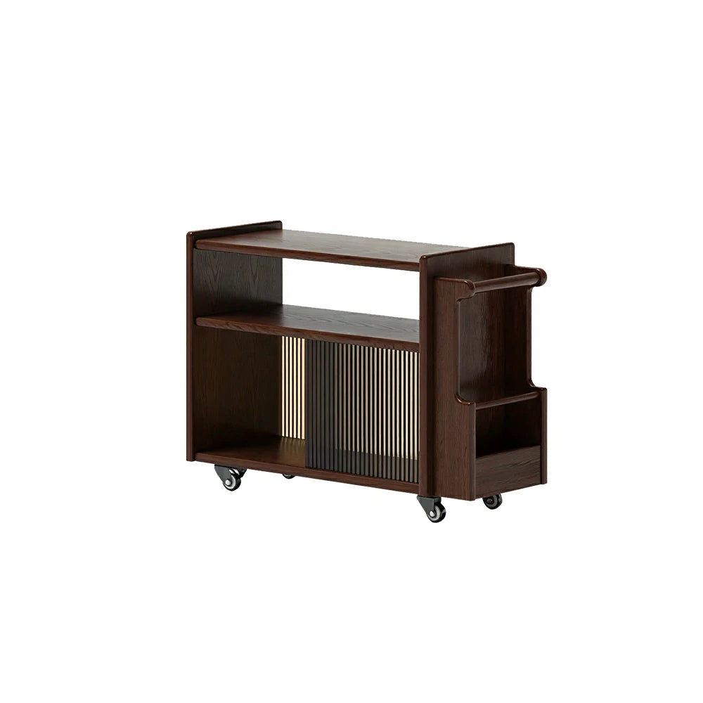 LIVARA Mobile Side Cabinet Sliding Glass Door Solid Wood Storage for Living Room Bedroom & Study - Walnut
