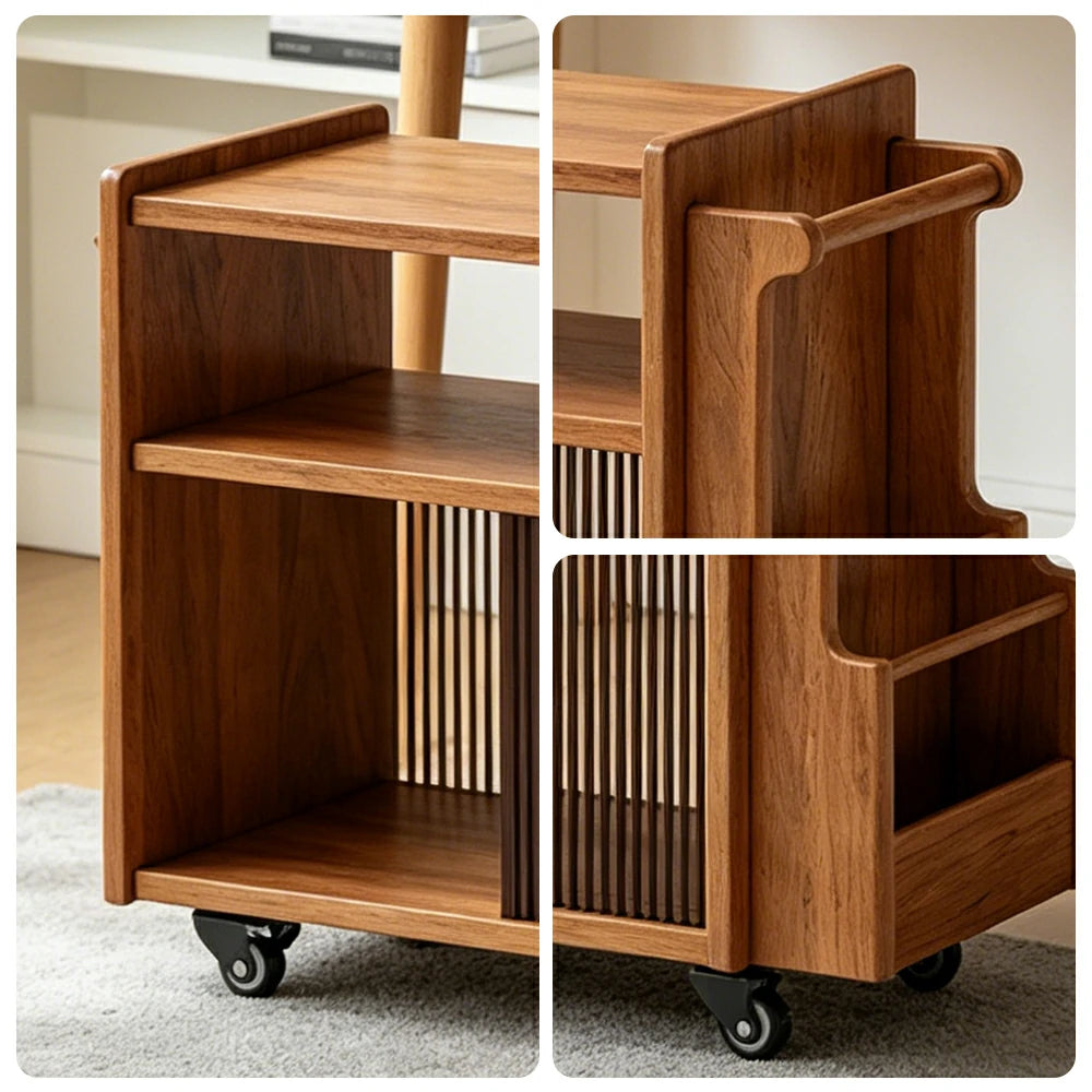 LIVARA Mobile Side Cabinet Sliding Glass Door Solid Wood Storage for Living Room Bedroom & Study - Cherry