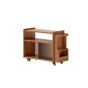 LIVARA Mobile Side Cabinet Sliding Glass Door Solid Wood Storage for Living Room Bedroom & Study - Cherry