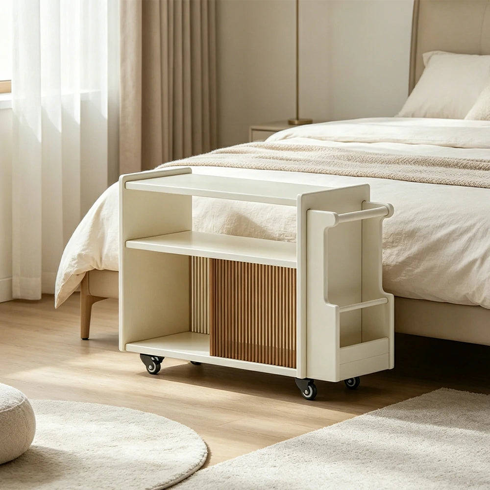 LIVARA Mobile Side Cabinet Sliding Glass Door Solid Wood Storage for Living Room Bedroom & Study - White