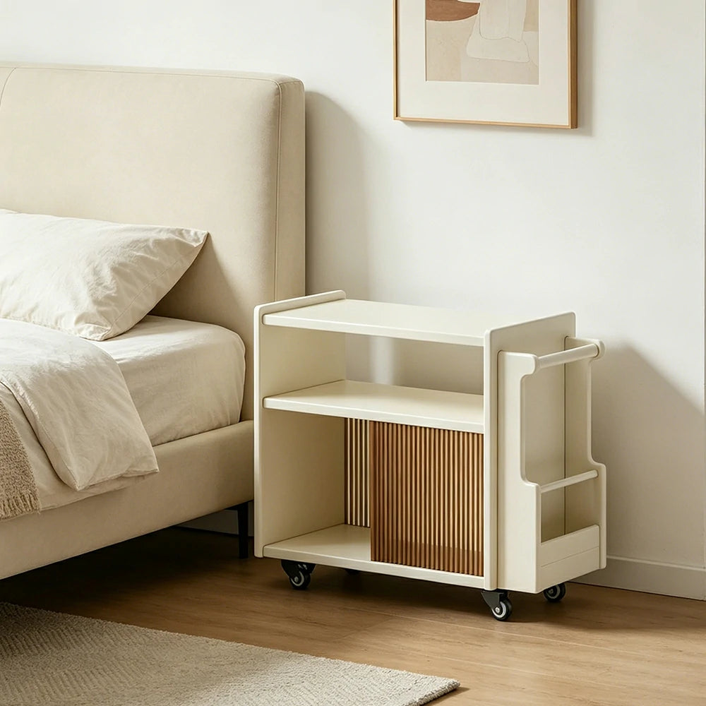 LIVARA Mobile Side Cabinet Sliding Glass Door Solid Wood Storage for Living Room Bedroom & Study - White