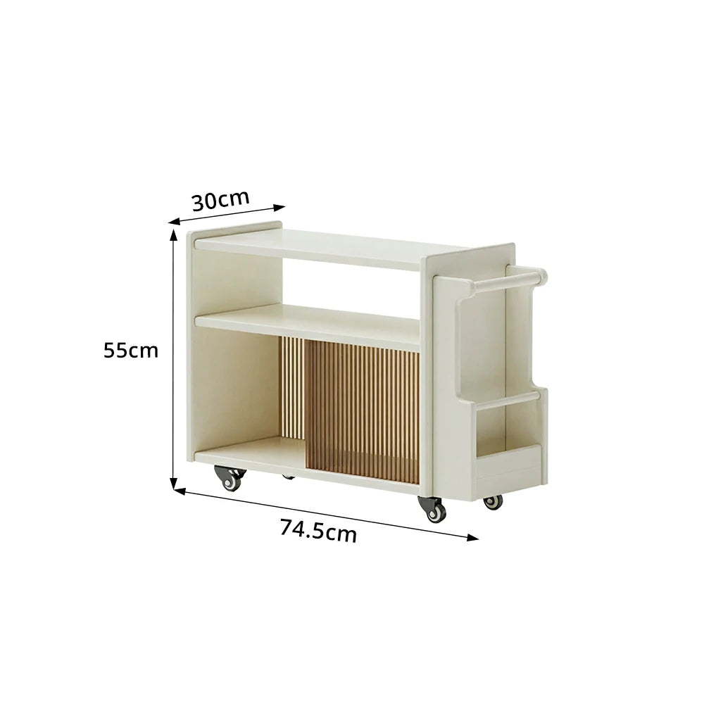 LIVARA Mobile Side Cabinet Sliding Glass Door Solid Wood Storage for Living Room Bedroom & Study - White
