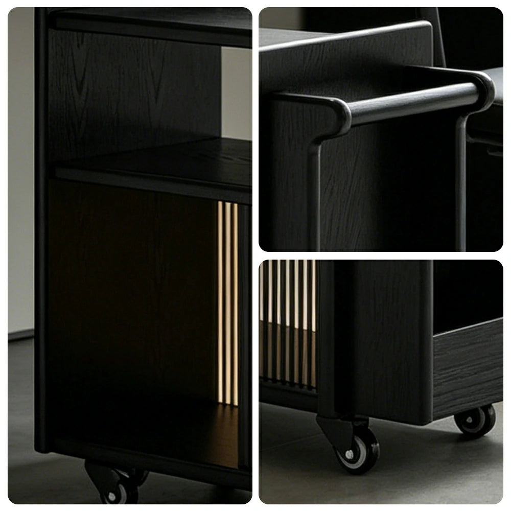 LIVARA Mobile Side Cabinet Sliding Glass Door Solid Wood Storage for Living Room Bedroom & Study - Black
