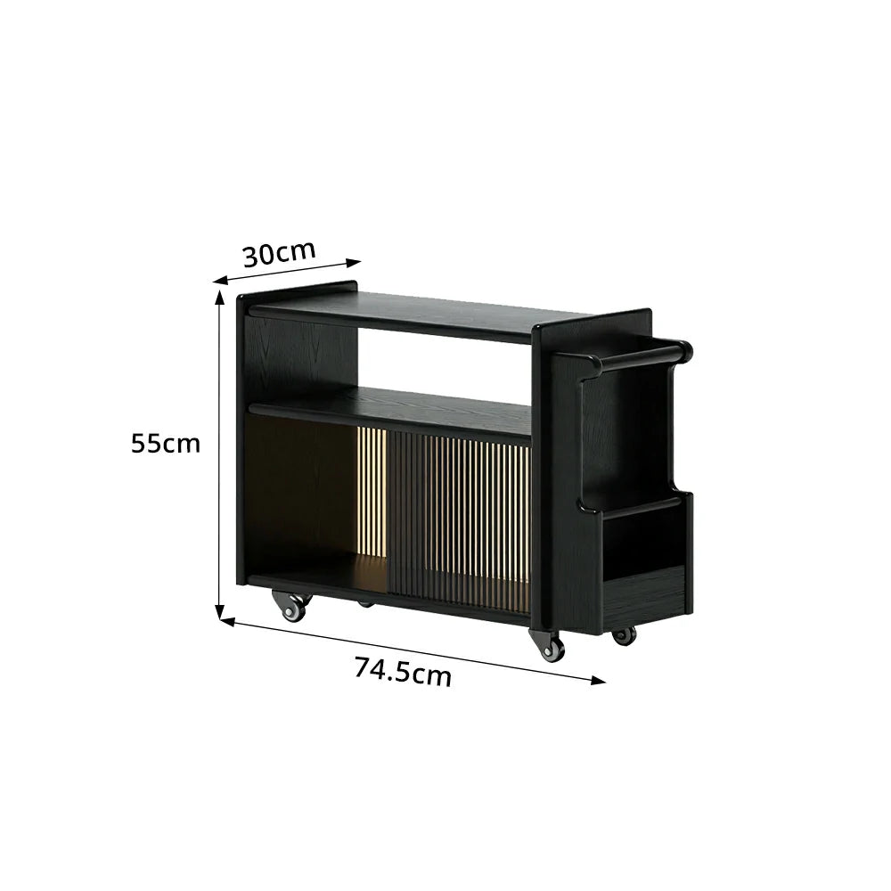 LIVARA Mobile Side Cabinet Sliding Glass Door Solid Wood Storage for Living Room Bedroom & Study - Black