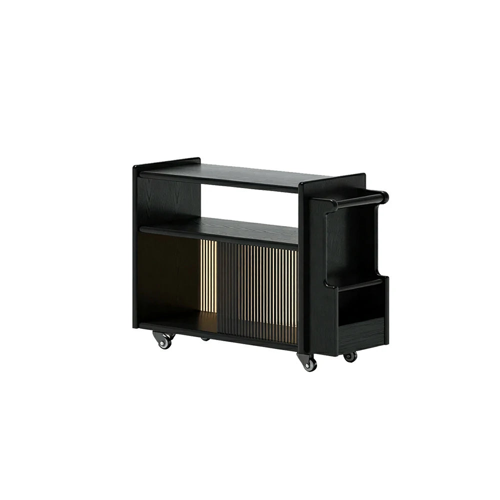 LIVARA Mobile Side Cabinet Sliding Glass Door Solid Wood Storage for Living Room Bedroom & Study - Black