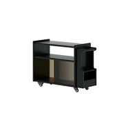 LIVARA Mobile Side Cabinet Sliding Glass Door Solid Wood Storage for Living Room Bedroom & Study - Black