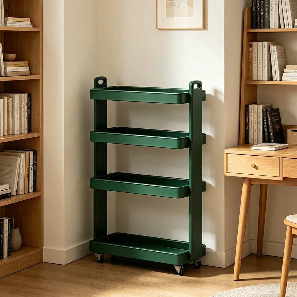 LIVARA Mobile Storage Rack Space Saving Solid Wood Shelf for Living Room Corners Kitchen & Study Areas - Green