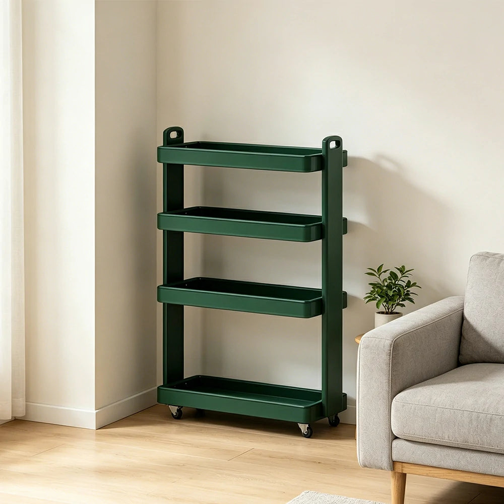 LIVARA Mobile Storage Rack Space Saving Solid Wood Shelf for Living Room Corners Kitchen & Study Areas - Green