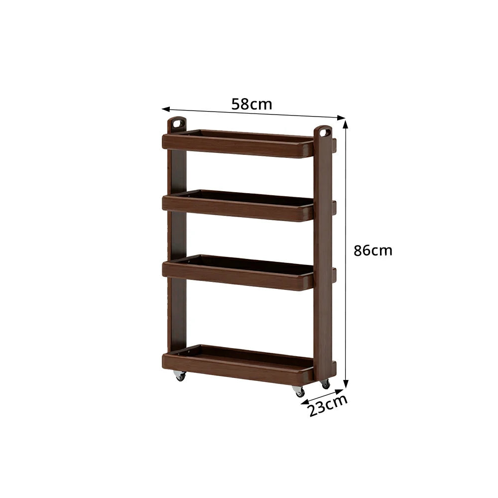 LIVARA Mobile Storage Rack Space Saving Solid Wood Shelf for Living Room Corners Kitchen & Study Areas - Walnut