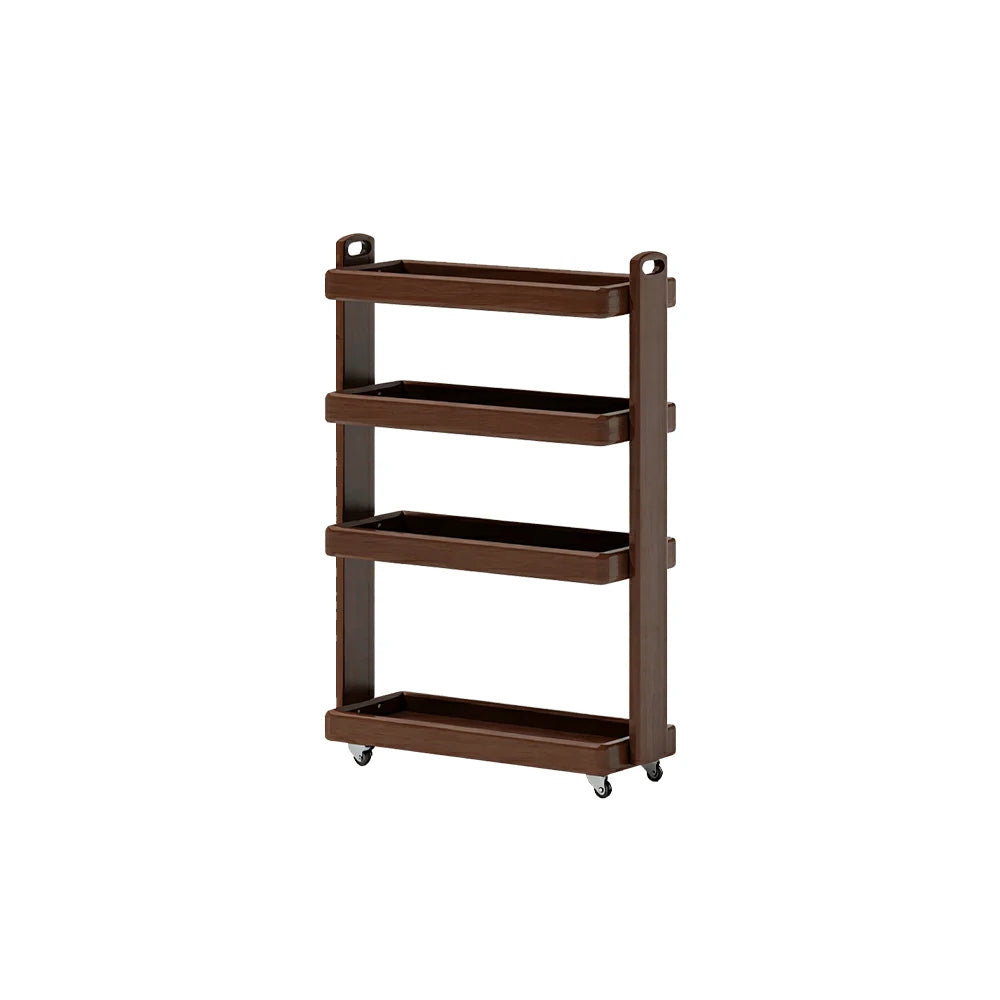 LIVARA Mobile Storage Rack Space Saving Solid Wood Shelf for Living Room Corners Kitchen & Study Areas - Walnut