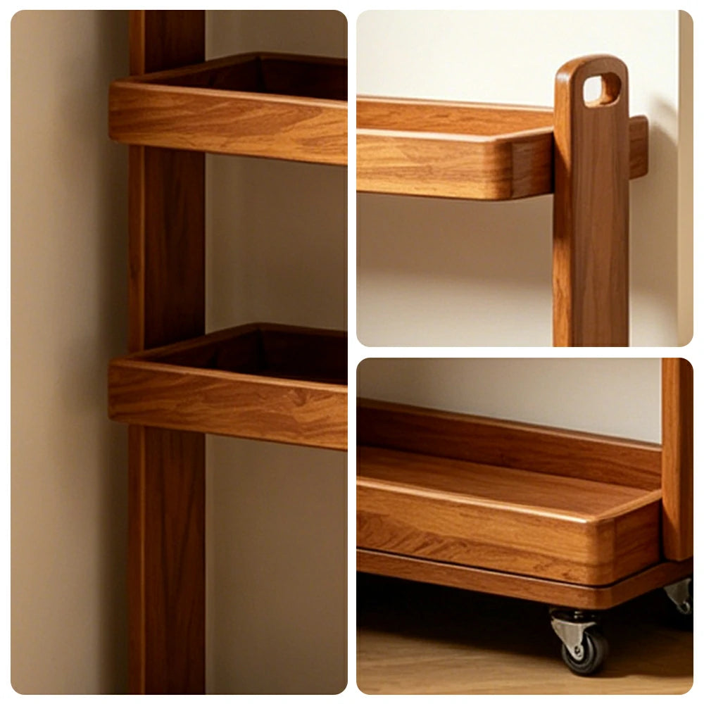 LIVARA Mobile Storage Rack Space Saving Solid Wood Shelf for Living Room Corners Kitchen & Study Areas - Cherry