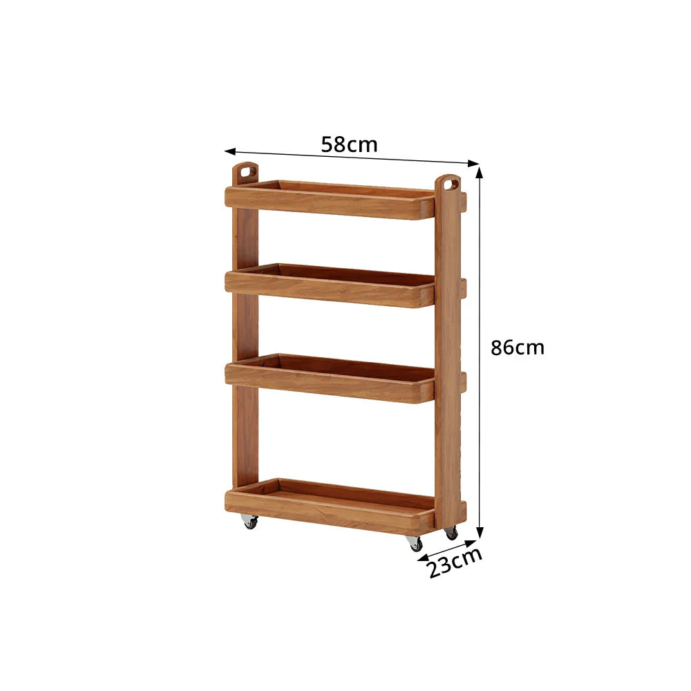 LIVARA Mobile Storage Rack Space Saving Solid Wood Shelf for Living Room Corners Kitchen & Study Areas - Cherry
